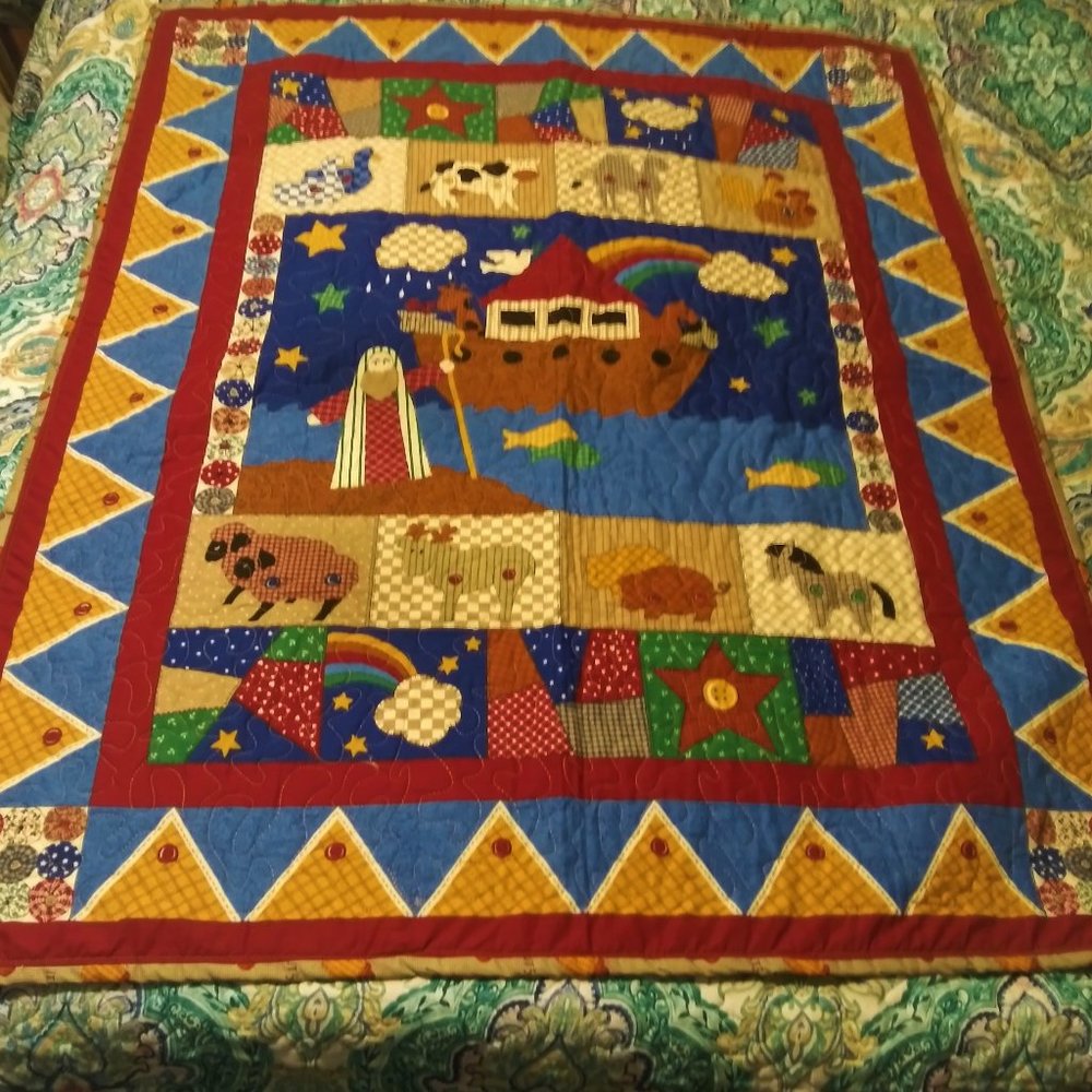 Noah's Ark Small Quilt 42" x 34" Apples on reverse Handmade